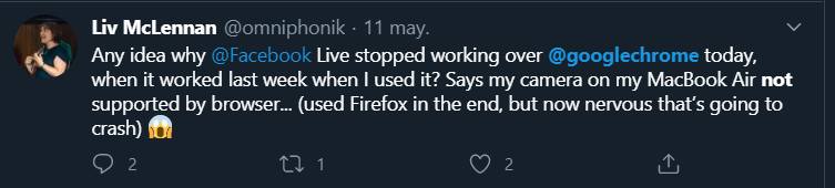 Facebook Live Chrome Issue - Twitter